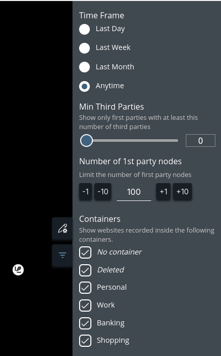 Sidebar with options to filter